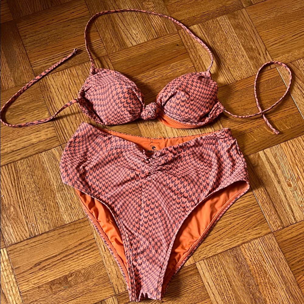 Rip Curl Wavy Houndstooth Bikini Set- Halter Top and High Waist Bottom